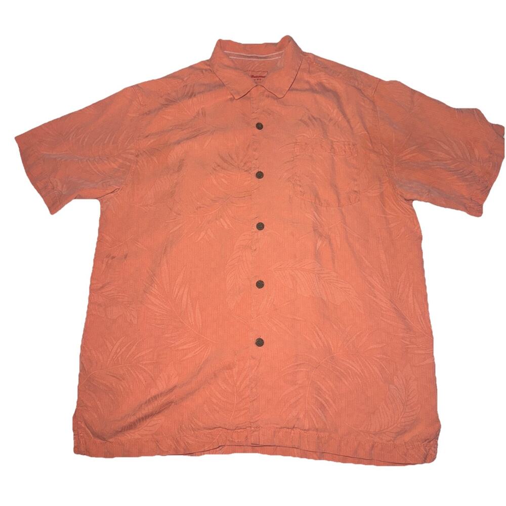 Tommy Bahama Salmon Color Button Up Shirt Mens M 100% Silk Camp Original Fit